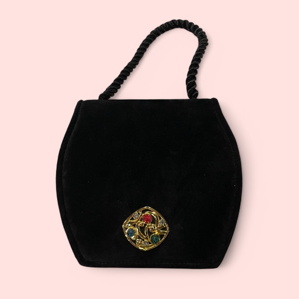 Vintage black suede jeweled mini bag changeable handle whimsigoth queen